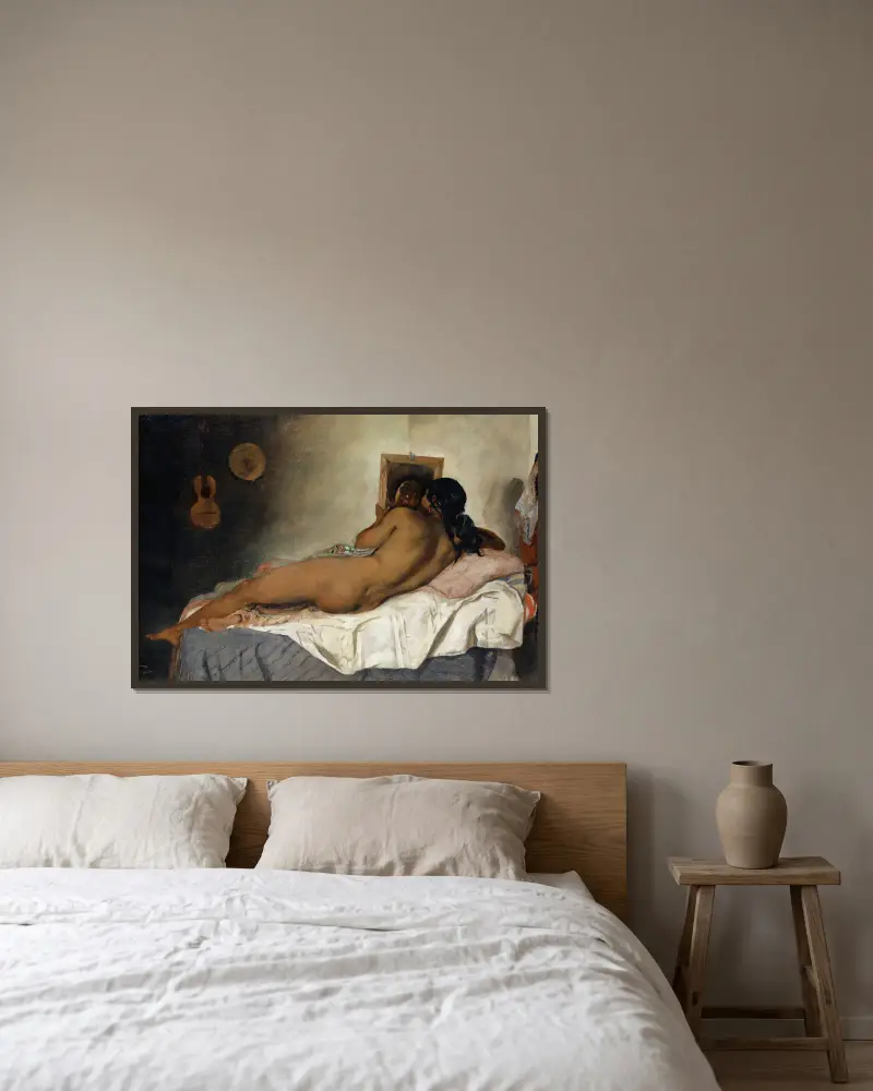 Naked Spanish Gypsy Woman with Mirror av Frank Buchser inramad på en vägg