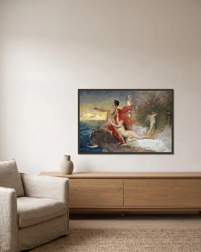 Odysseus und Kalypso von Frank Buchser gerahmt an einer Wand