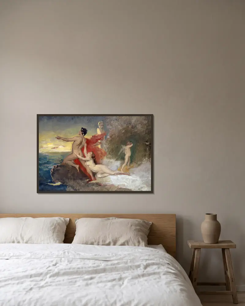 Odysseus und Kalypso von Frank Buchser gerahmt an einer Wand