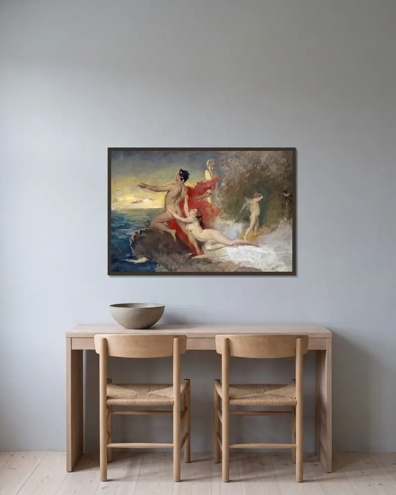 Odysseus und Kalypso von Frank Buchser gerahmt an einer Wand