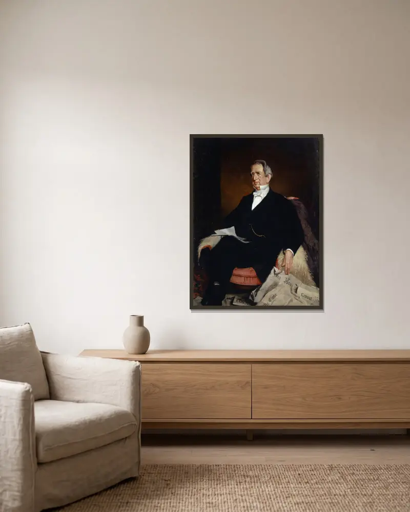 Portrait of U.S. Secretary of State William H. Seward av Frank Buchser inramad på en vägg