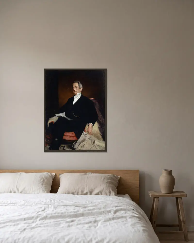 Portrait of U.S. Secretary of State William H. Seward av Frank Buchser inramad på en vägg