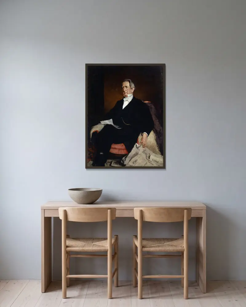 Portrait of U.S. Secretary of State William H. Seward av Frank Buchser inramad på en vägg