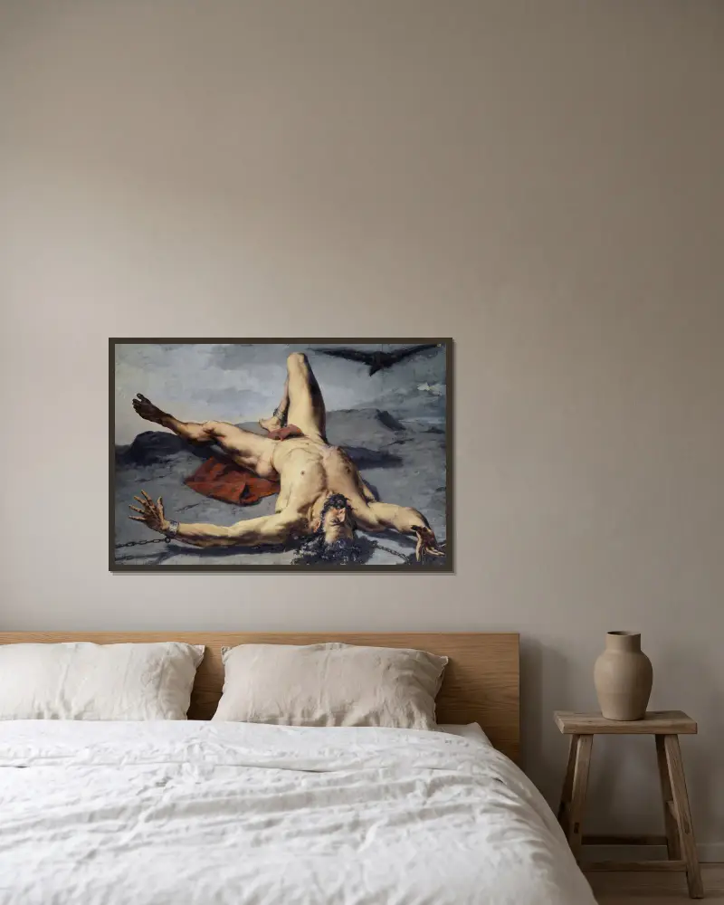 Prometheus auf den Felsen geschmiedet von Frank Buchser gerahmt an einer Wand