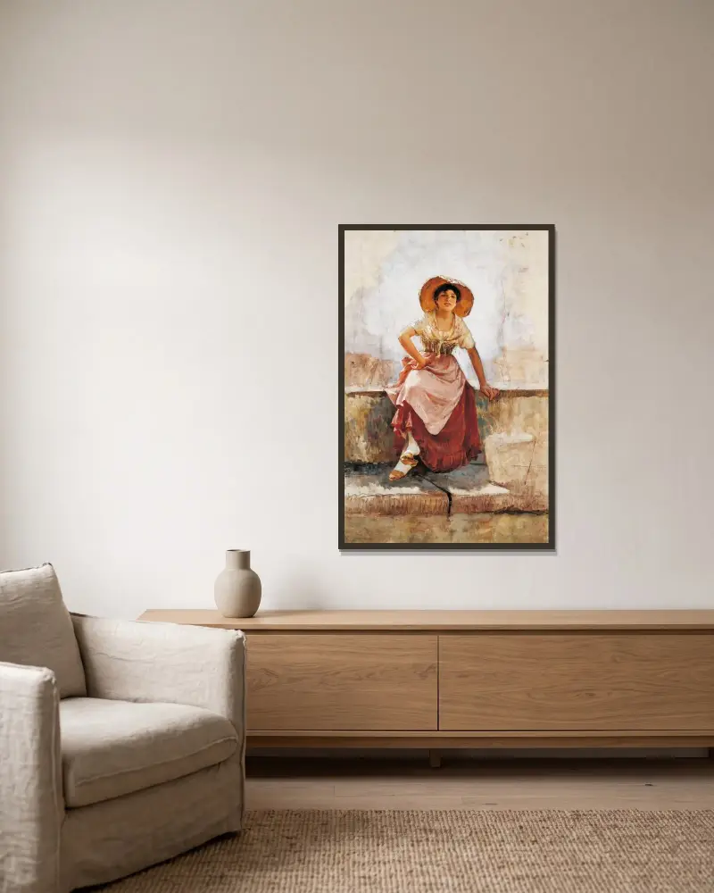 Florentinsk blomsterflicka av Frank Duveneck inramad på en vägg
