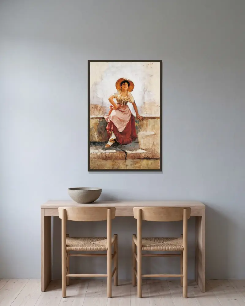 Florentinsk blomsterflicka av Frank Duveneck inramad på en vägg
