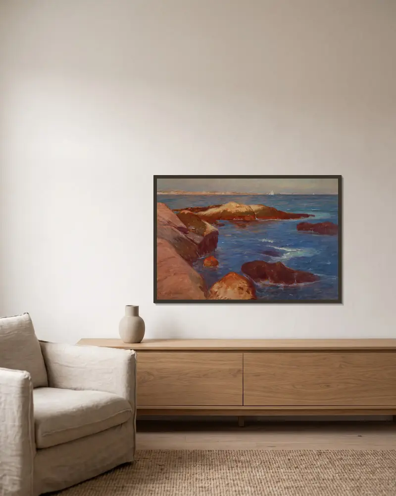 Marinemalerei von Frank Duveneck gerahmt an einer Wand