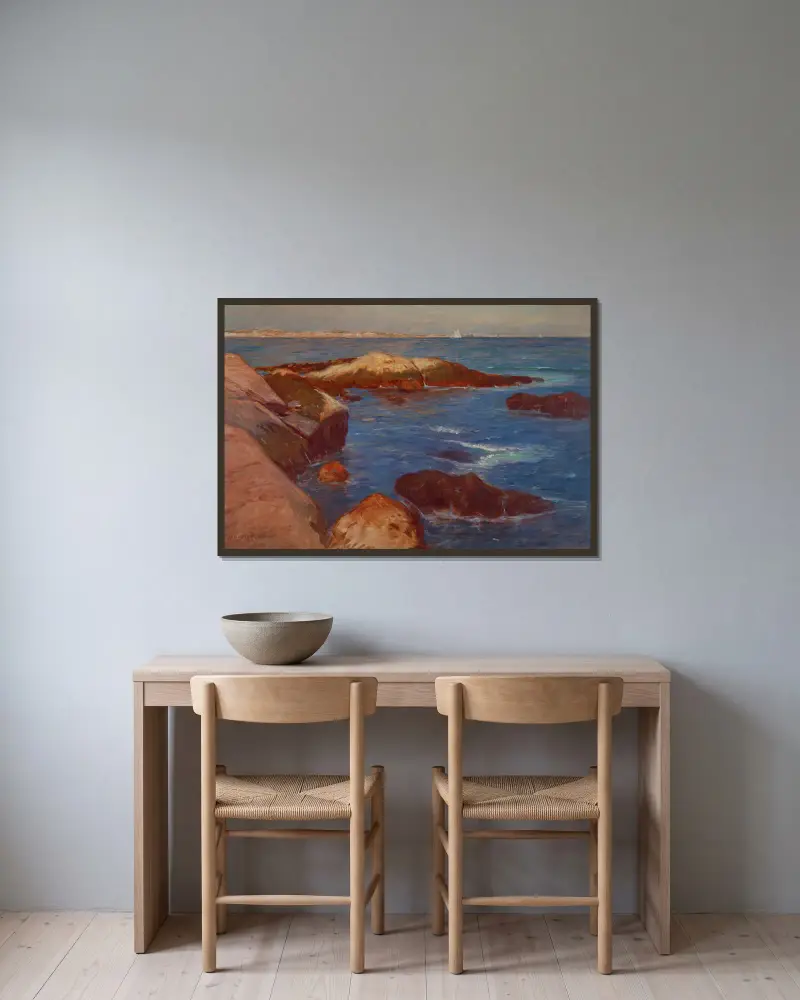 Marinemalerei von Frank Duveneck gerahmt an einer Wand
