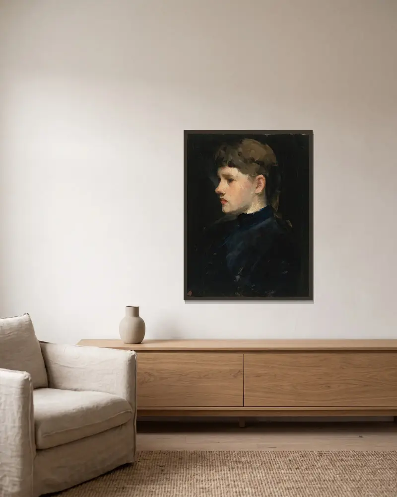 Portrait Of A Lady av Frank Duveneck inramad på en vägg