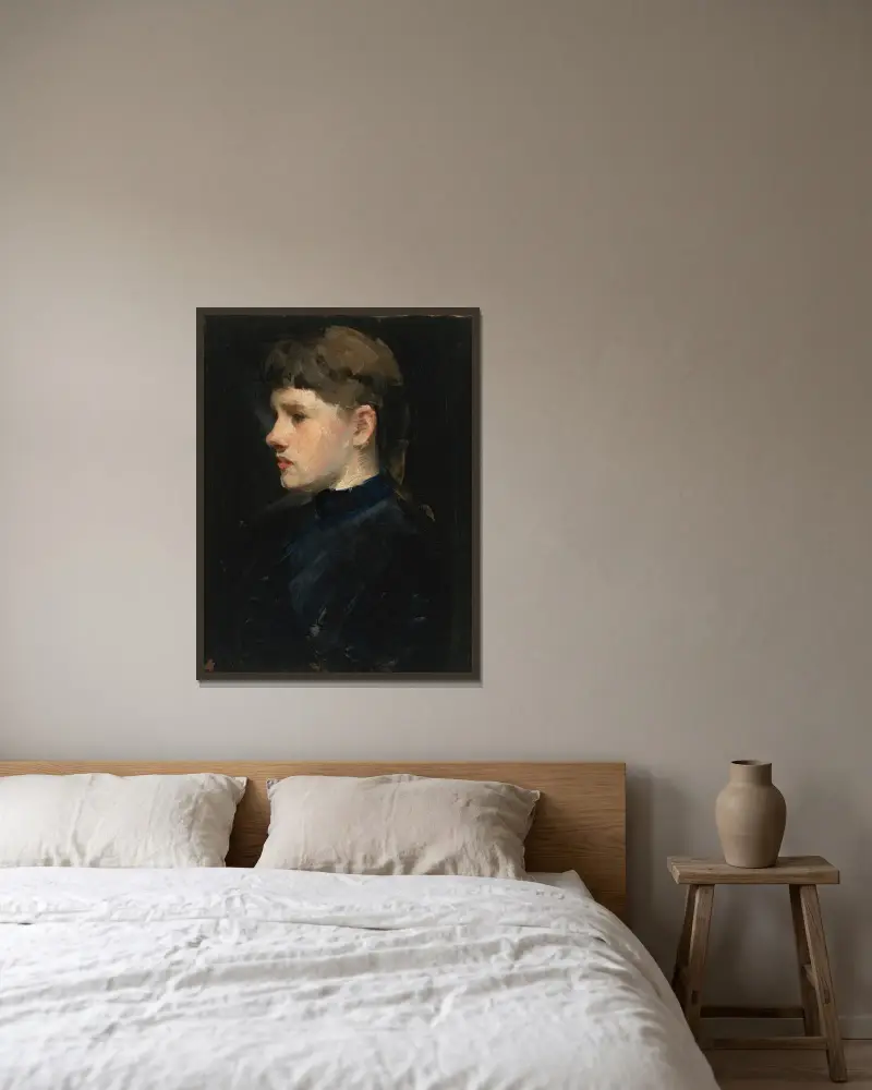 Portrait Of A Lady av Frank Duveneck inramad på en vägg