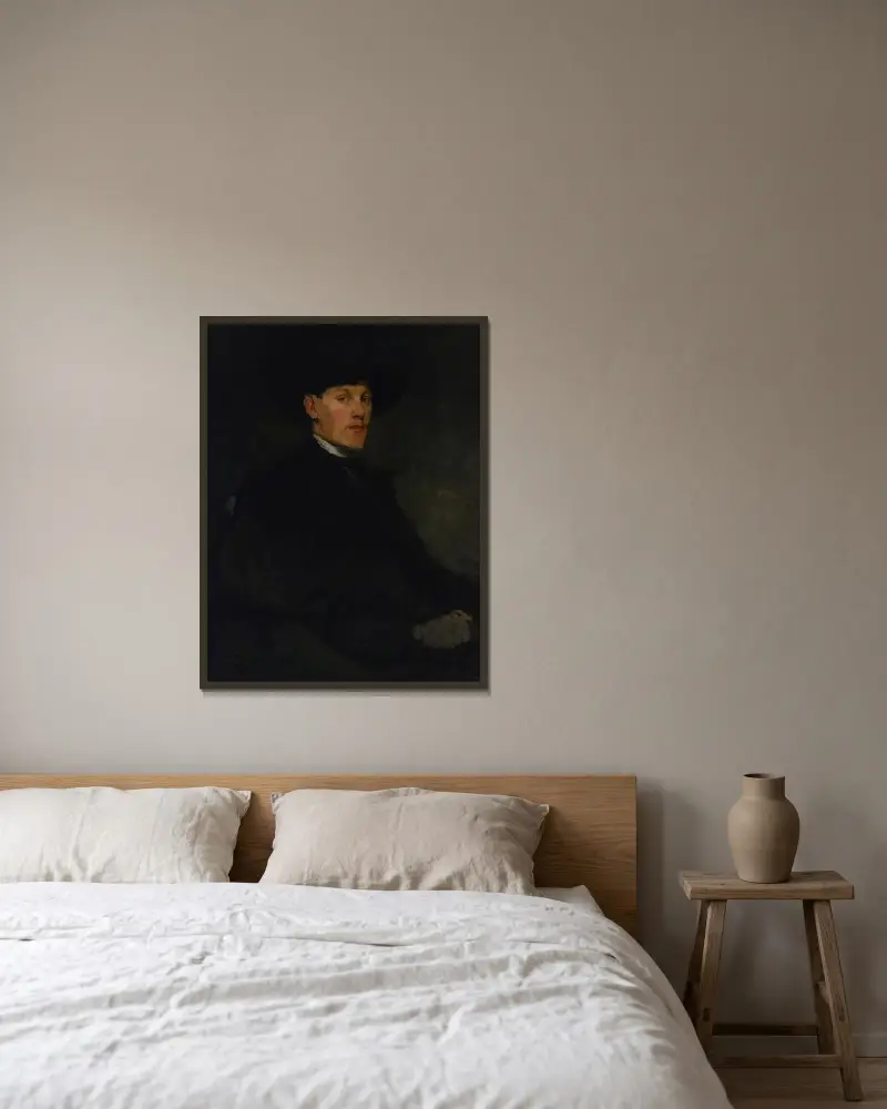 Porträtt av en ung man av Frank Duveneck inramad på en vägg
