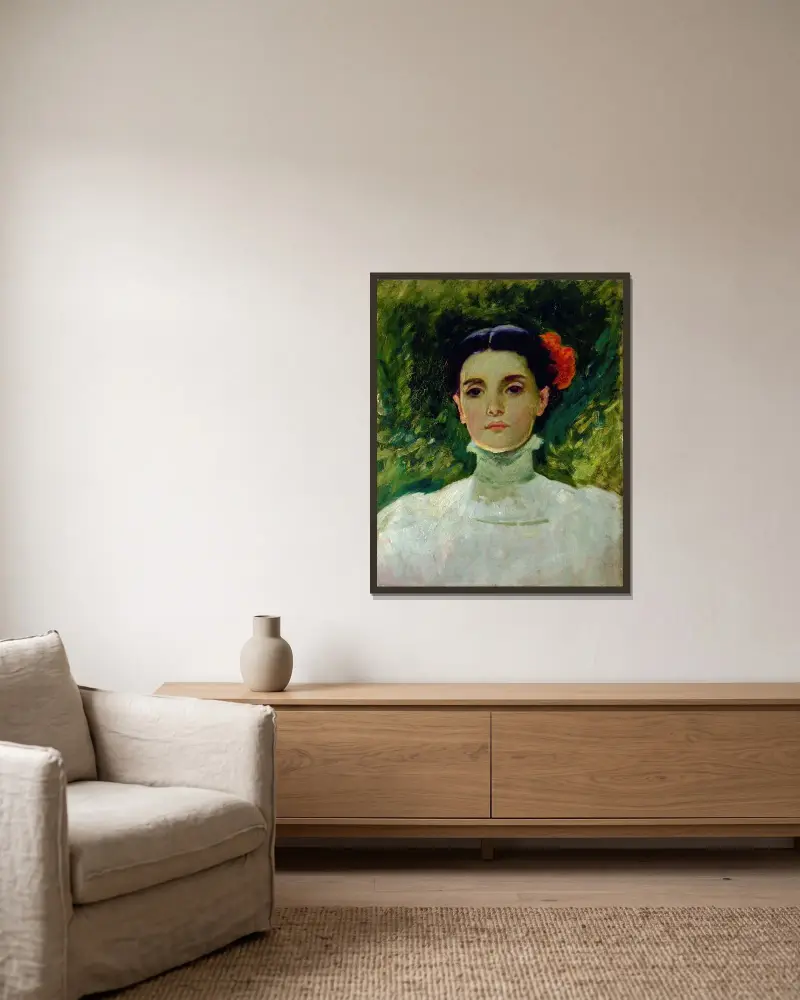 Porträtt av Maggie Wilson av Frank Duveneck inramad på en vägg