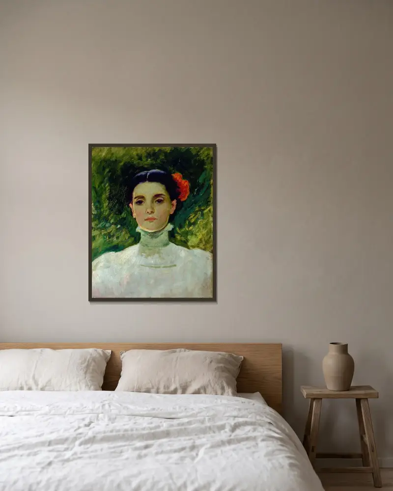 Porträtt av Maggie Wilson av Frank Duveneck inramad på en vägg