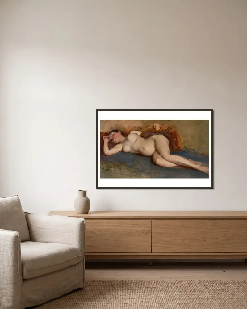 Ležící akt, Frank Duveneck v rámu na stěně