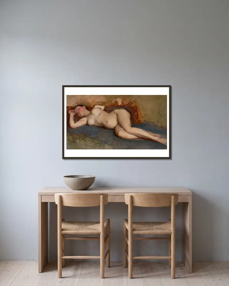 Ležící akt, Frank Duveneck v rámu na stěně