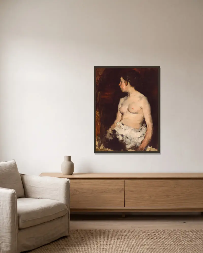 Sedící akt, Frank Duveneck v rámu na stěně