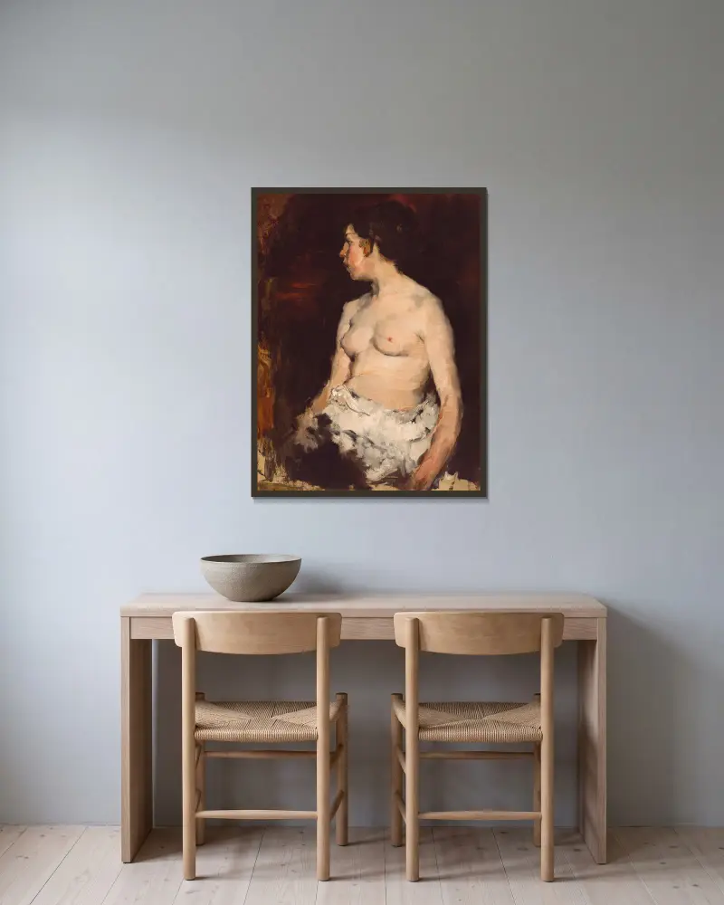 Sedící akt, Frank Duveneck v rámu na stěně