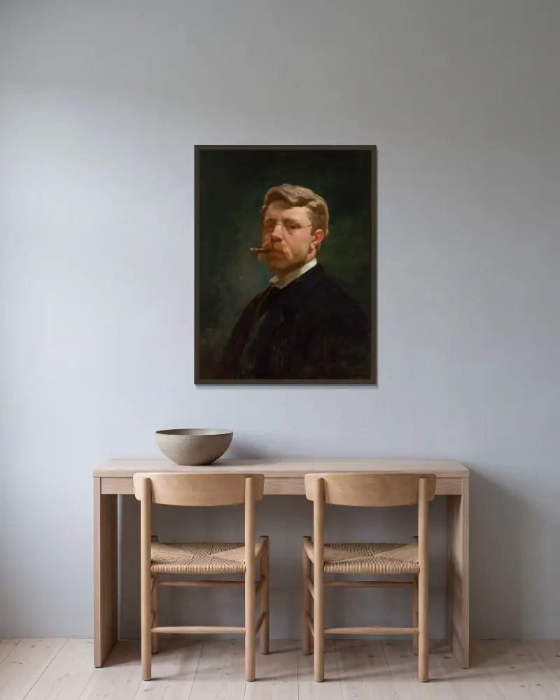 Selbstporträt, 1890 von Frank Duveneck gerahmt an einer Wand