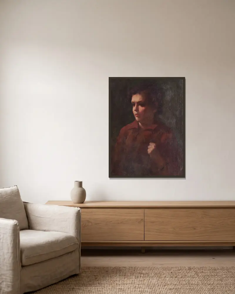 Study of a School Boy av Frank Duveneck inramad på en vägg