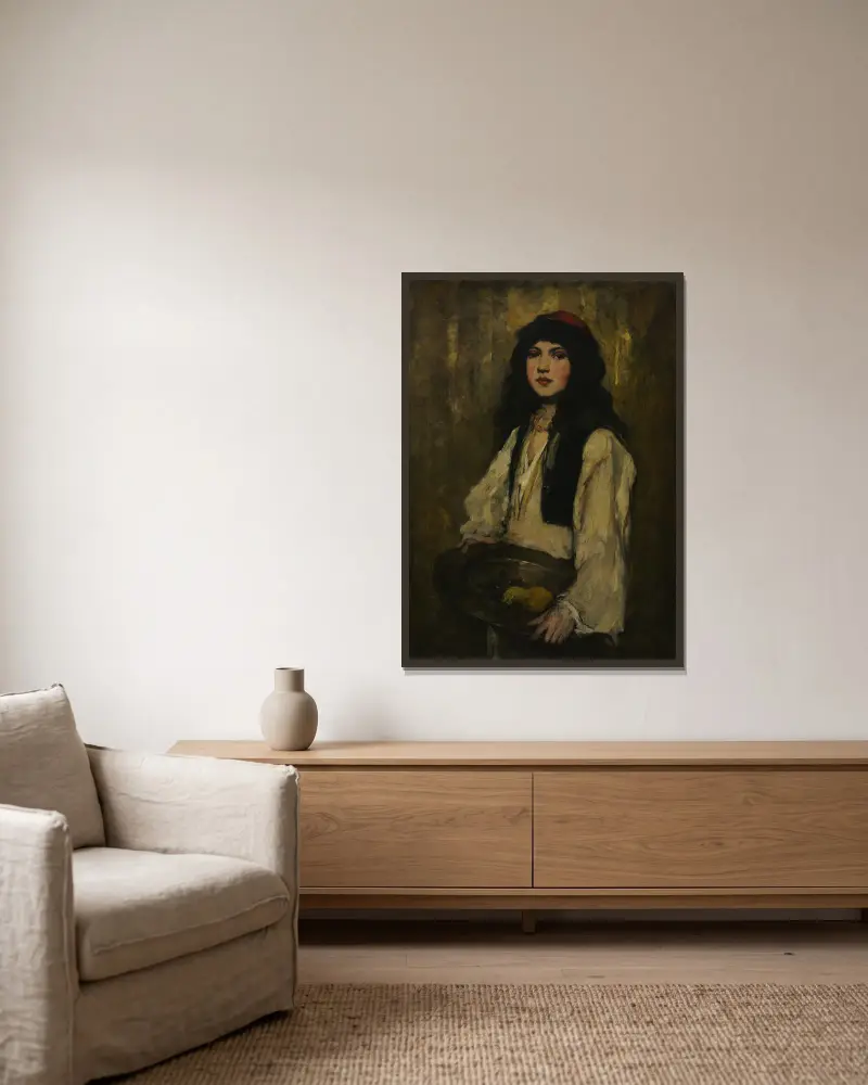The Venetian Girl av Frank Duveneck inramad på en vägg