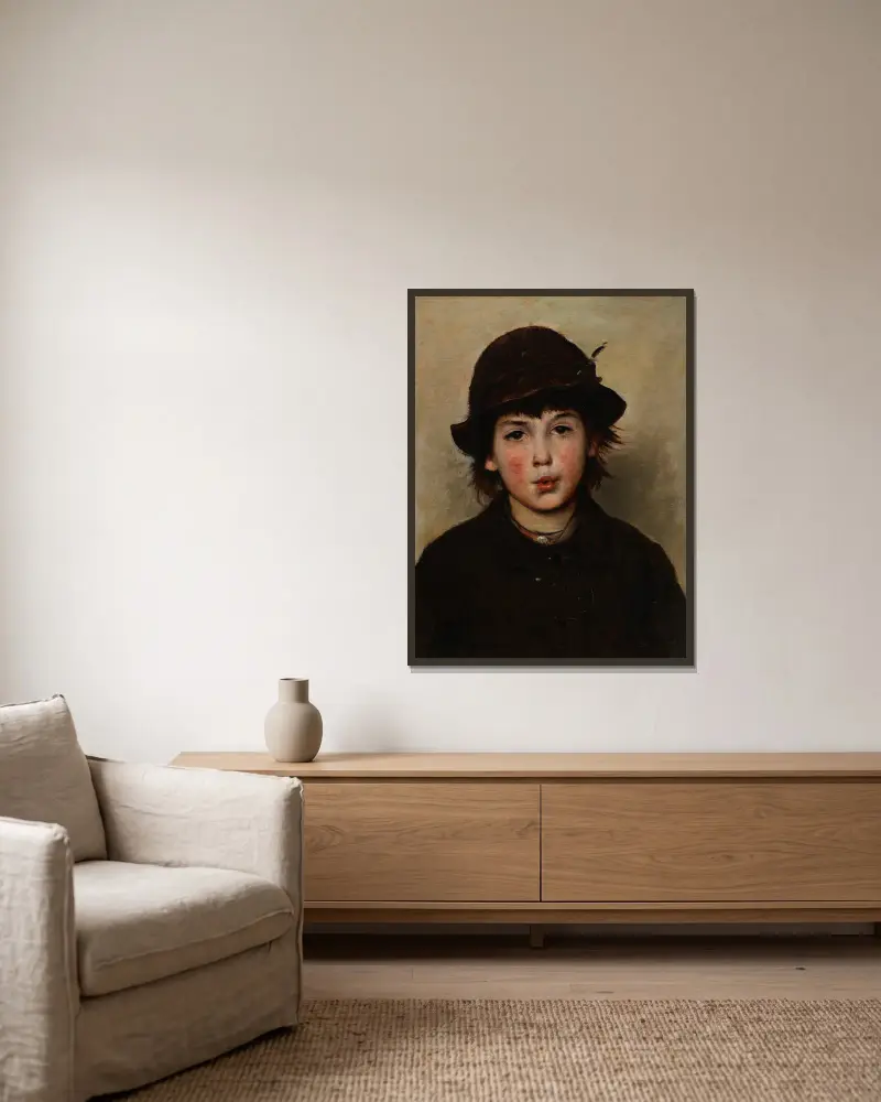 Pfeifender Junge von Frank Duveneck gerahmt an einer Wand