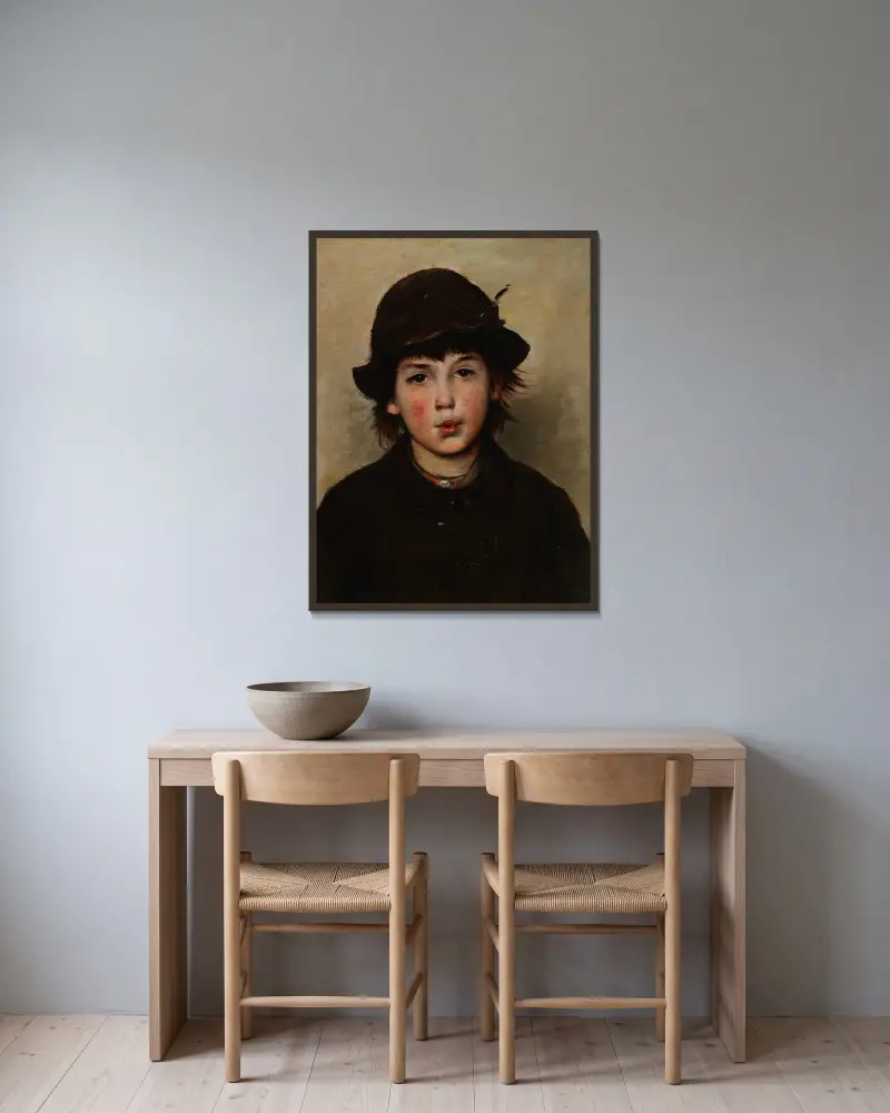 Pfeifender Junge von Frank Duveneck gerahmt an einer Wand