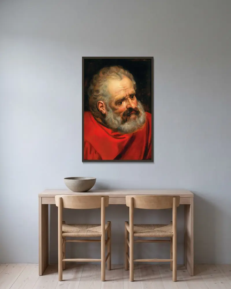 A Bearded Old Man In A Red Cloak av Frans Floris inramad på en vägg