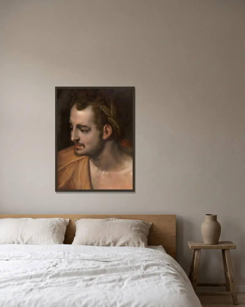 Ein römischer Kaiser von Frans Floris gerahmt an einer Wand