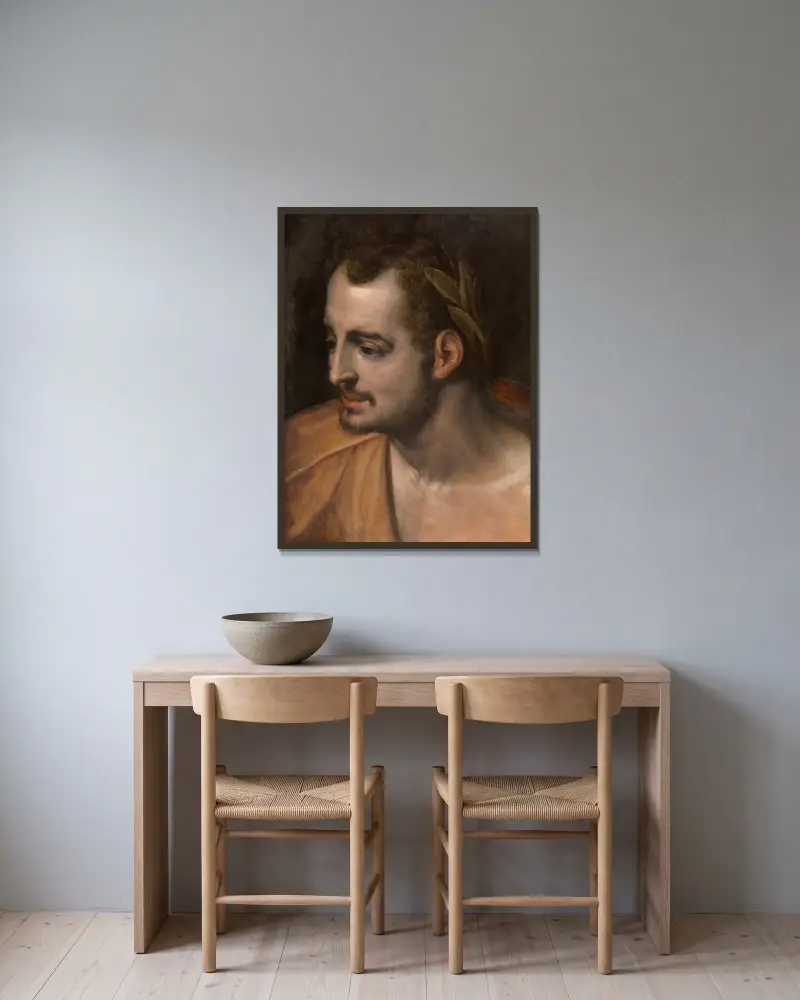 Ein römischer Kaiser von Frans Floris gerahmt an einer Wand