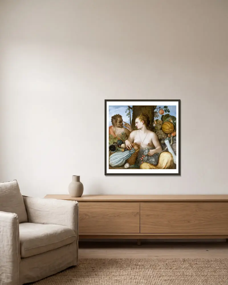 Pomona von Frans Floris gerahmt an einer Wand