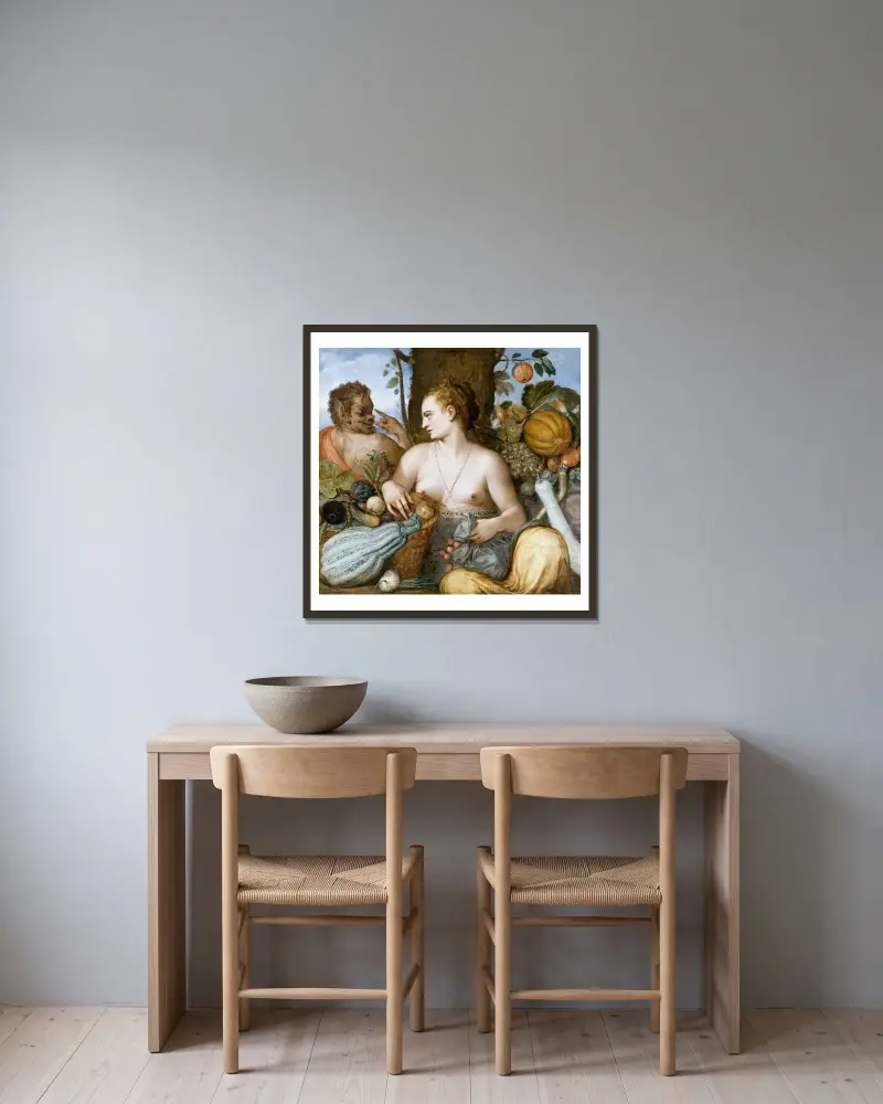 Pomona von Frans Floris gerahmt an einer Wand