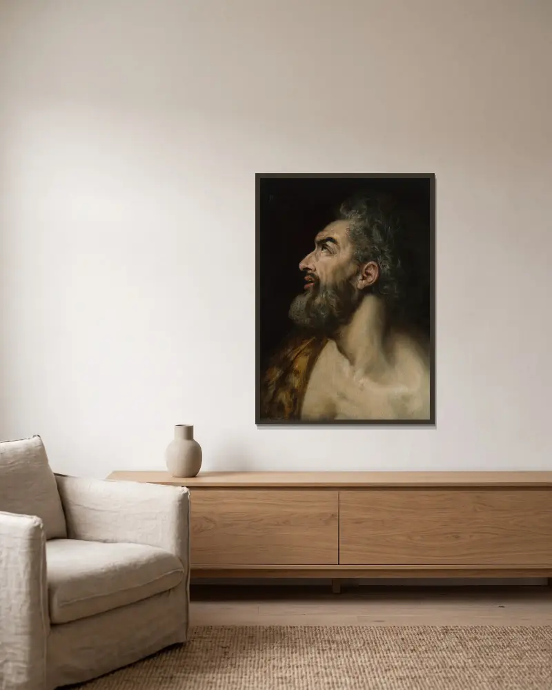 Study Head of a Bearded Man av Frans Floris inramad på en vägg