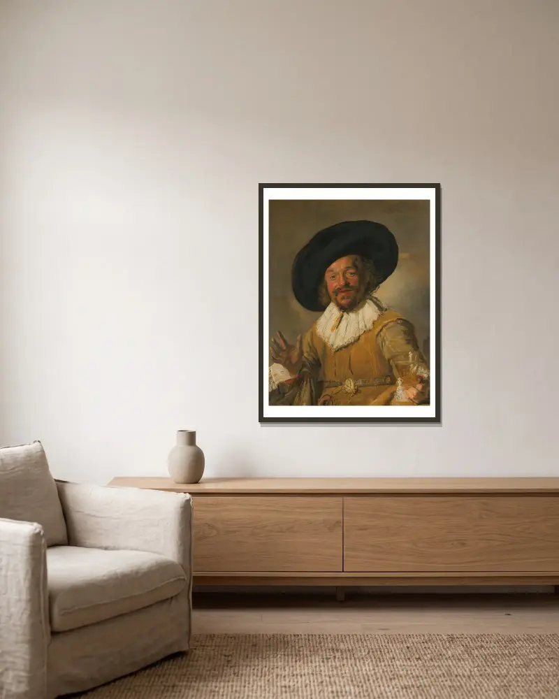 A Militiaman Holding a Berkemeyer, Known as the ‘Merry Drinker’ av Frans Hals inramad på en vägg