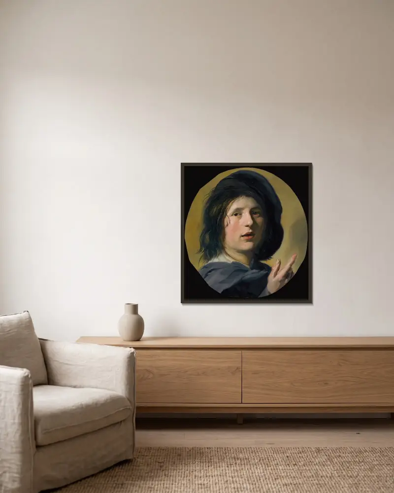 Studie av en pojkes huvud och högra hand (tronie) av Frans Hals inramad på en vägg
