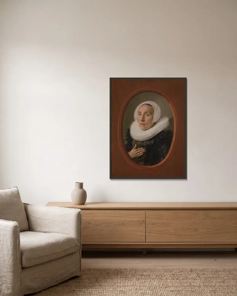 Anna van der Aar (geboren 1576, gestorben nach 1626) von Frans Hals gerahmt an einer Wand