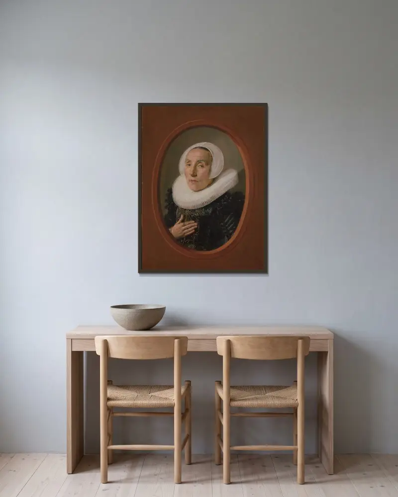 Anna van der Aar (geboren 1576, gestorben nach 1626) von Frans Hals gerahmt an einer Wand