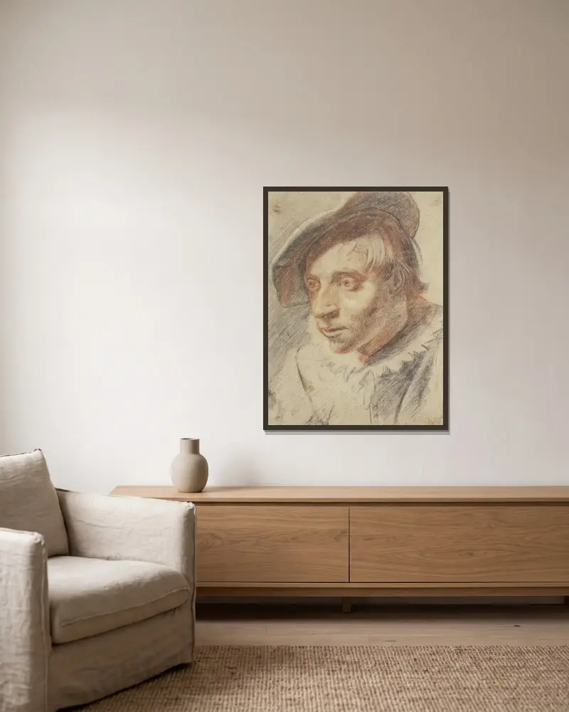 Poprsí sedláka s čepicí, Frans Hals v rámu na stěně