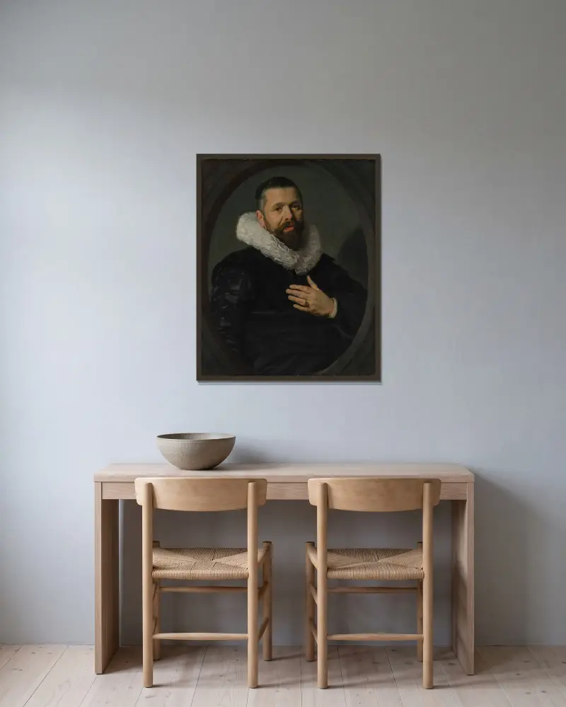 Portrait of a Bearded Man with a Ruff av Frans Hals inramad på en vägg