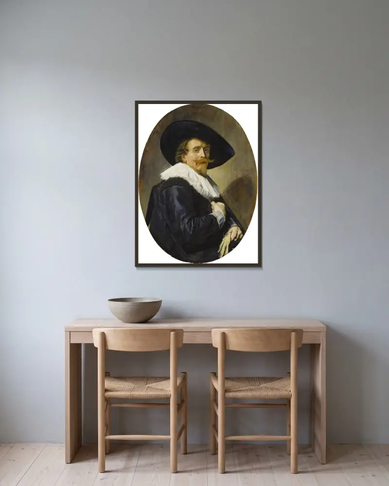 Portrait of a Man, 1638 av Frans Hals inramad på en vägg