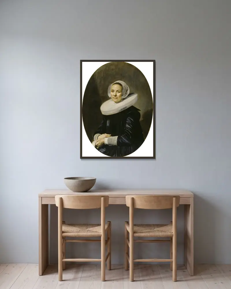 Portrait of a Woman, 1638 av Frans Hals inramad på en vägg