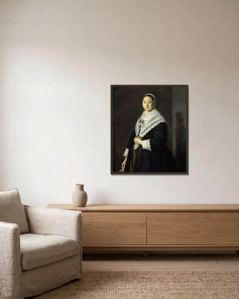 Porträtt av en kvinna, 1650 – nr 1 av Frans Hals inramad på en vägg