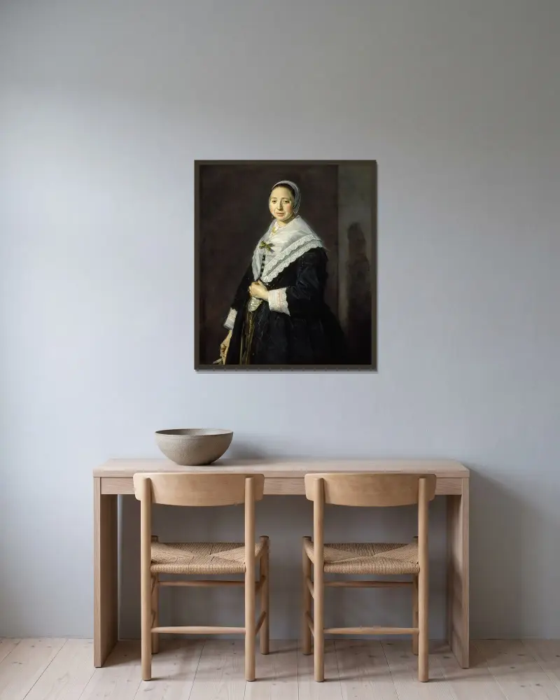 Porträtt av en kvinna, 1650 – nr 1 av Frans Hals inramad på en vägg