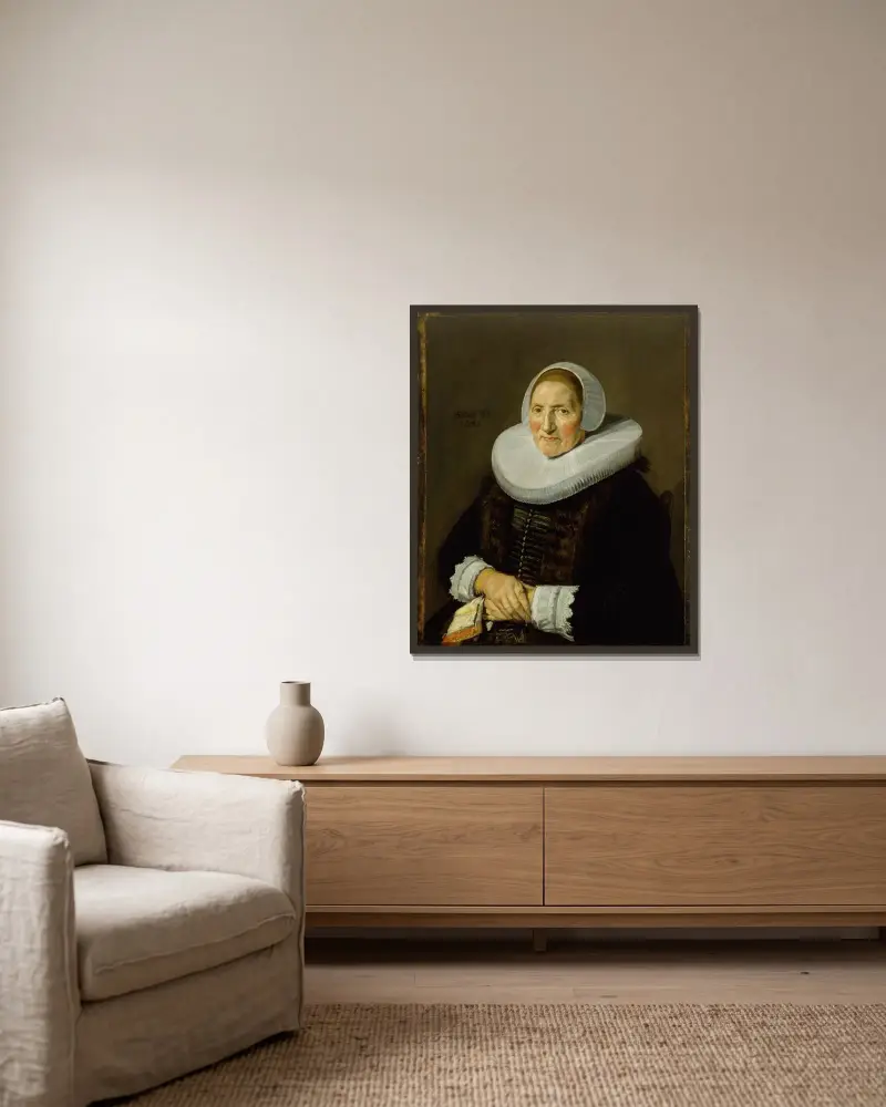 Porträtt av en kvinna, 1650 – nr 3 av Frans Hals inramad på en vägg
