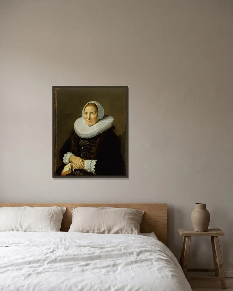 Porträtt av en kvinna, 1650 – nr 3 av Frans Hals inramad på en vägg