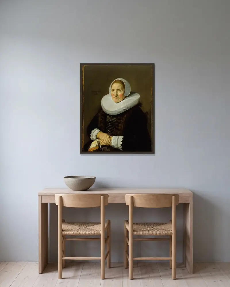Porträtt av en kvinna, 1650 – nr 3 av Frans Hals inramad på en vägg