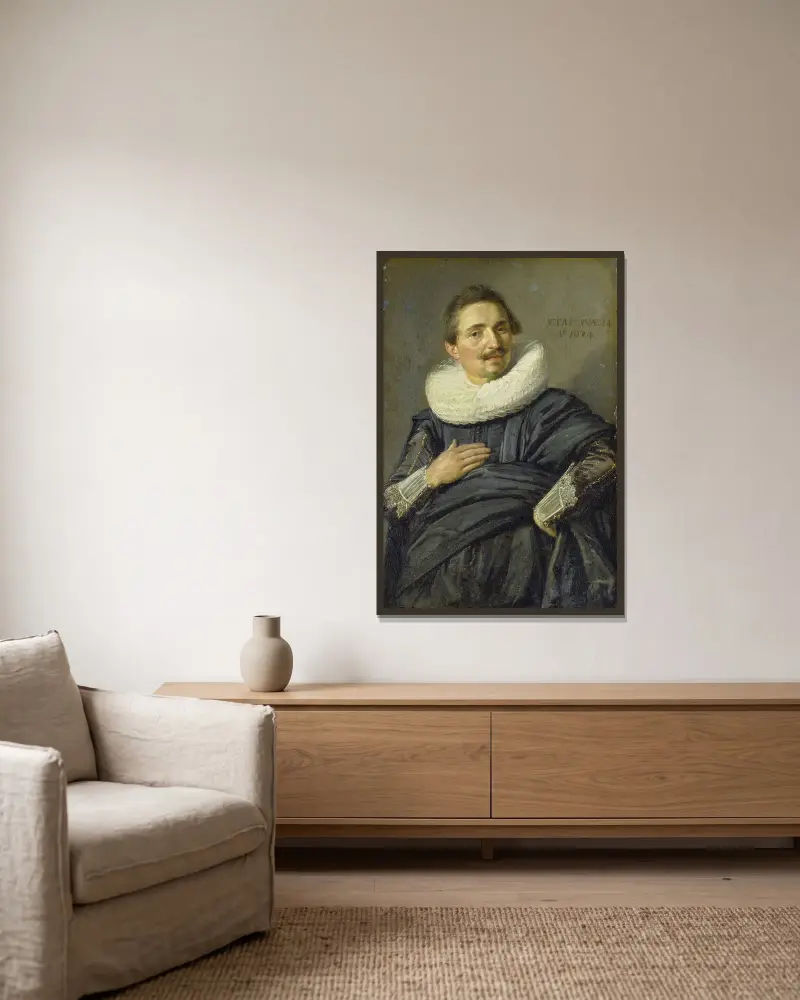 Portrait of a Young Cavalier av Frans Hals inramad på en vägg