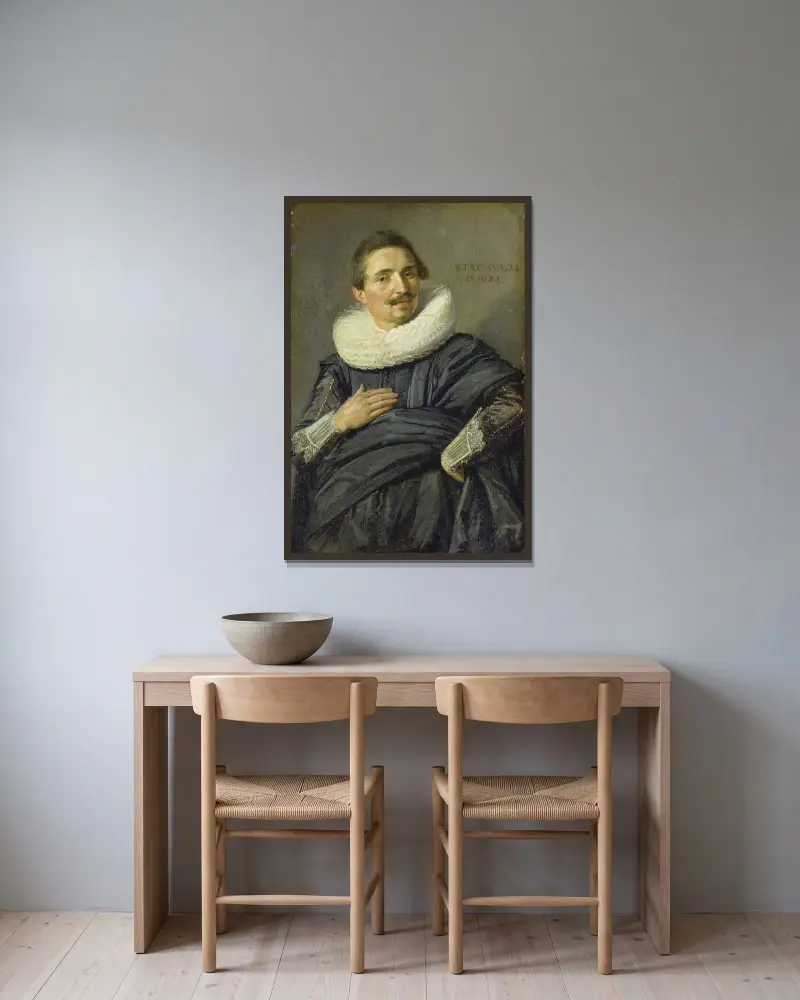 Portrait of a Young Cavalier av Frans Hals inramad på en vägg