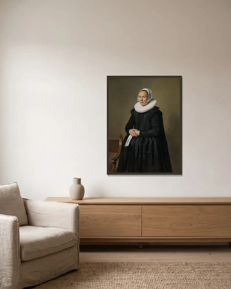 Portrait of Feyntje van Steenkiste av Frans Hals inramad på en vägg