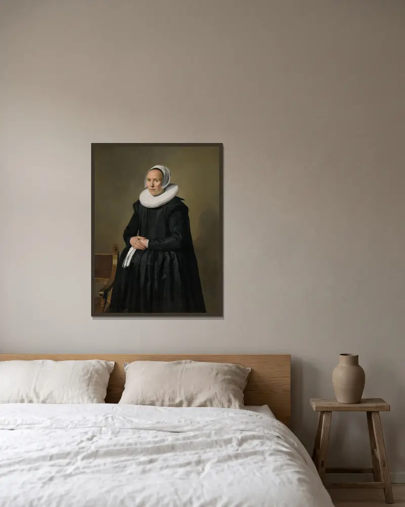 Portrait of Feyntje van Steenkiste av Frans Hals inramad på en vägg