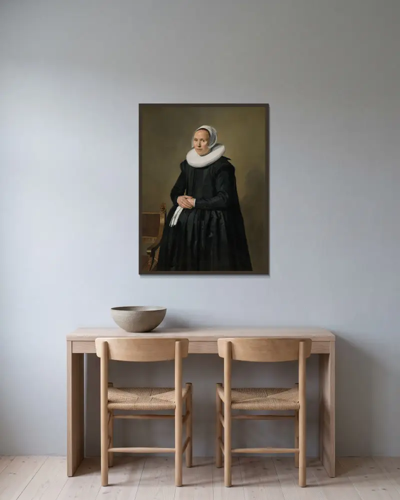Portrait of Feyntje van Steenkiste av Frans Hals inramad på en vägg